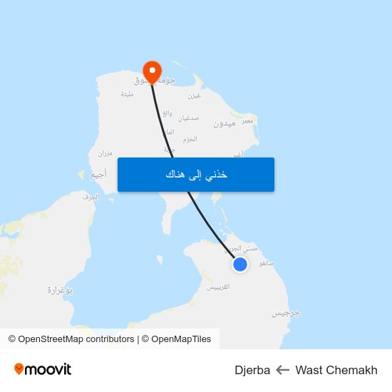 Wast Chemakh to Djerba map