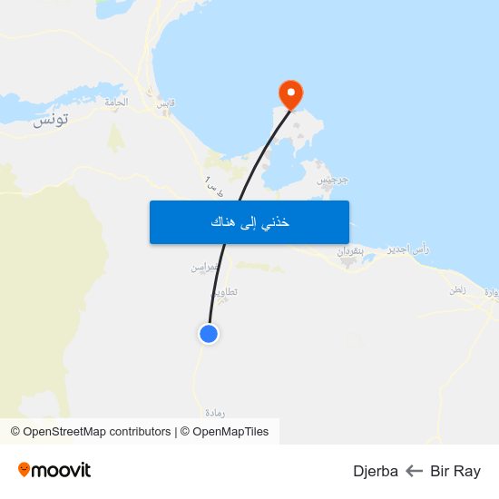 Bir Ray to Djerba map