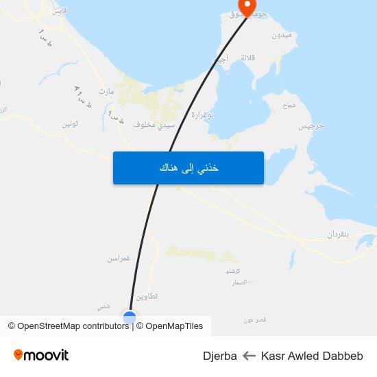 Kasr Awled Dabbeb to Djerba map
