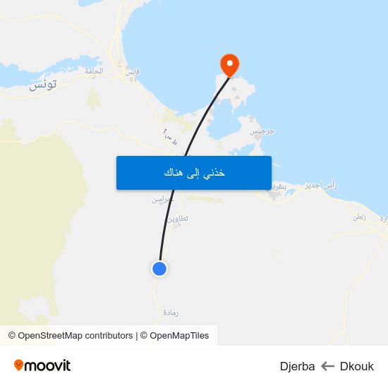 Dkouk to Djerba map