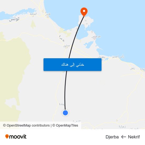 Nekrif to Djerba map