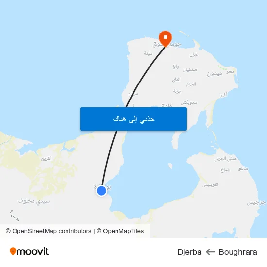 Boughrara to Djerba map