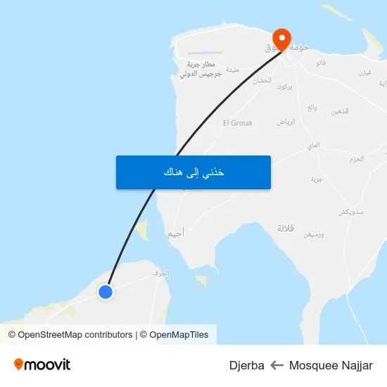 Mosquee Najjar to Djerba map