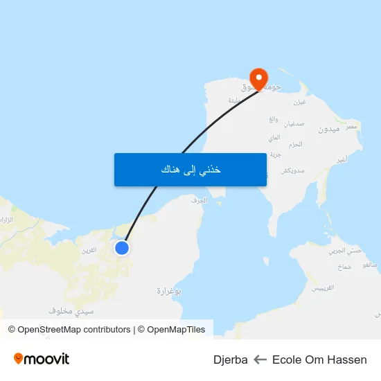 Ecole  Om Hassen to Djerba map