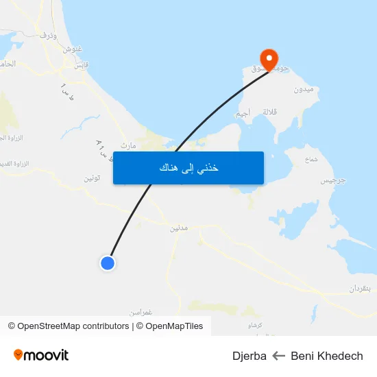 Beni Khedech to Djerba map