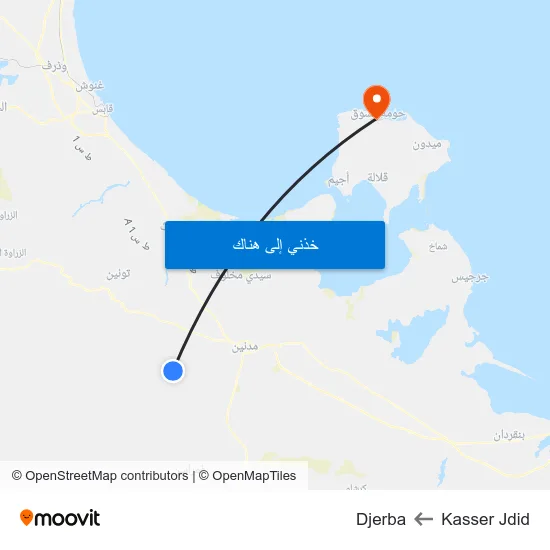 Kasser Jdid to Djerba map