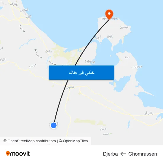 Ghomrassen to Djerba map