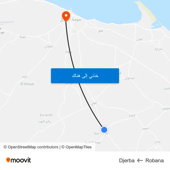 Robana to Djerba map