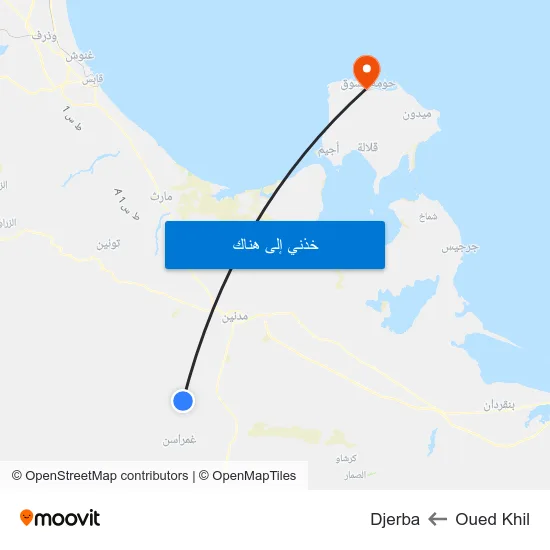 Oued Khil to Djerba map