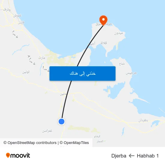 Habhab 1 to Djerba map