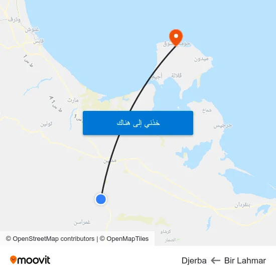 Bir Lahmar to Djerba map