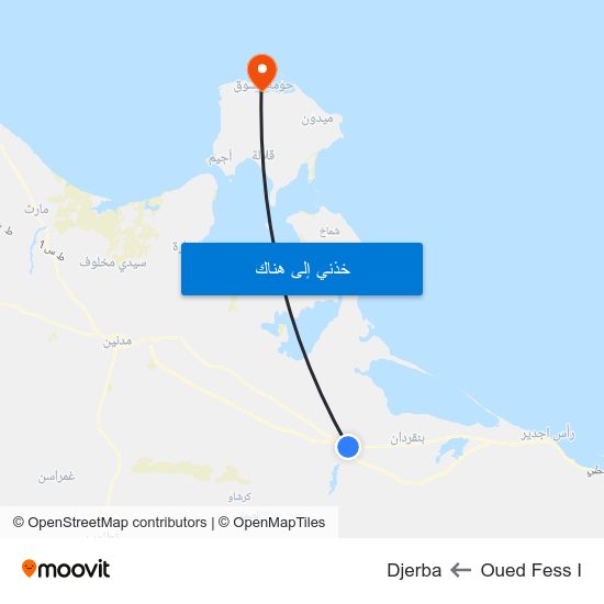 Oued Fess I to Djerba map