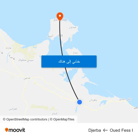 Oued Fess I to Djerba map