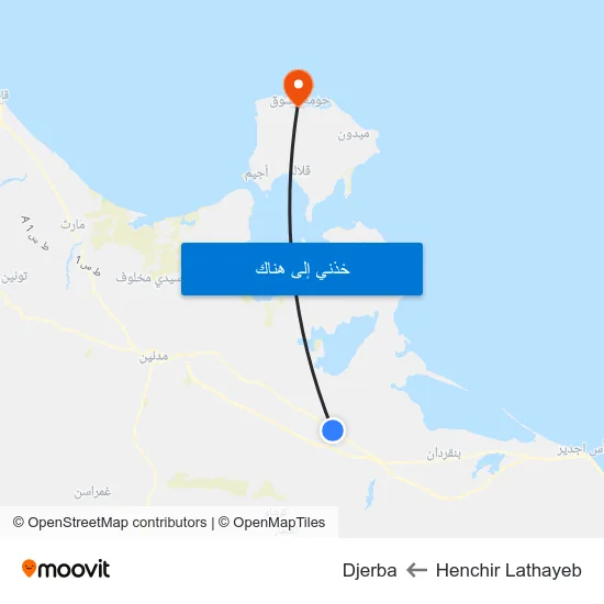 Henchir Lathayeb to Djerba map