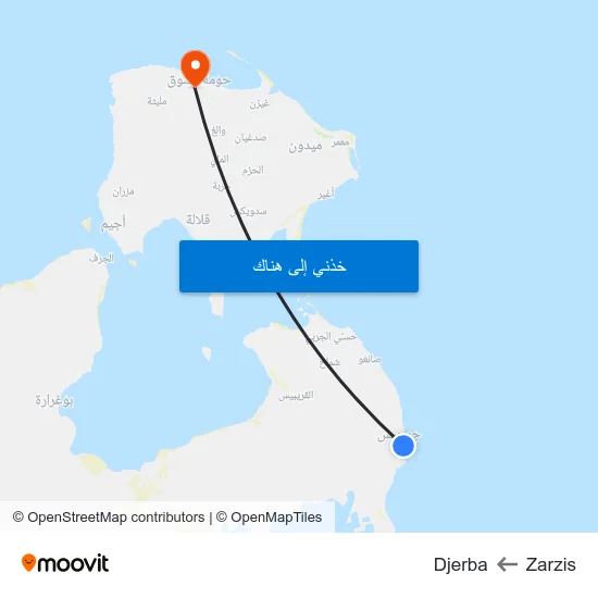 Zarzis to Djerba map