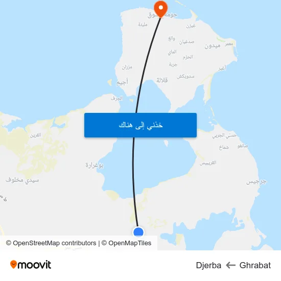 Ghrabat to Djerba map