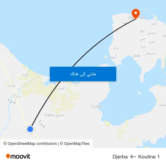 Koutine 1 to Djerba map