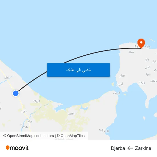 Zarkine to Djerba map