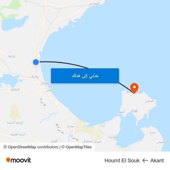Akarit to Houmt El Souk map