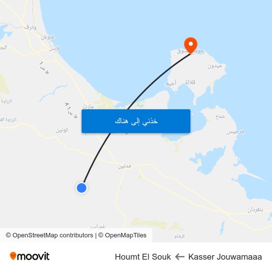 Kasser Jouwamaaa to Houmt El Souk map