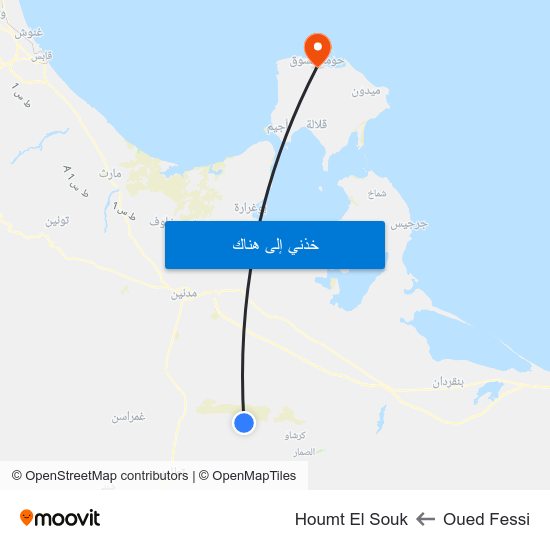 Oued Fessi to Houmt El Souk map