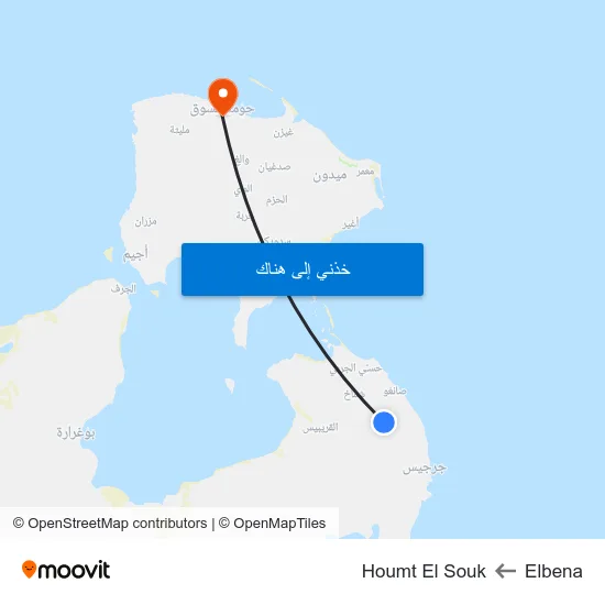 Elbena to Houmt El Souk map
