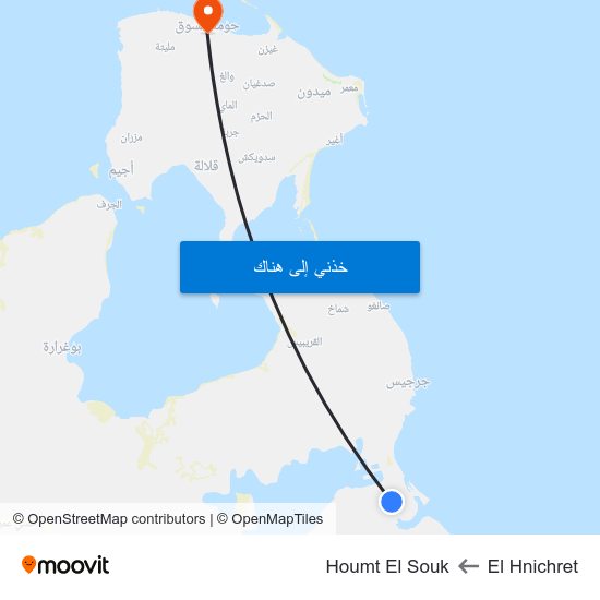 El Hnichret to Houmt El Souk map