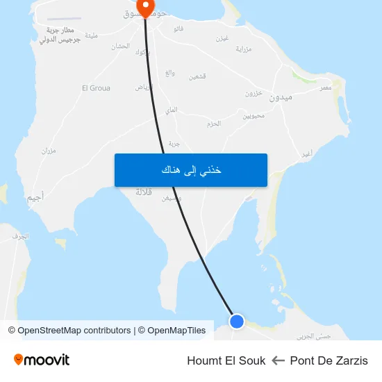 Pont De Zarzis to Houmt El Souk map