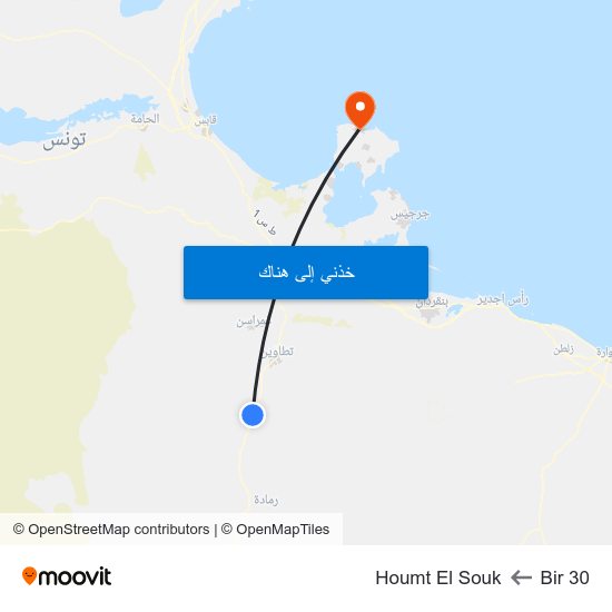 Bir 30 to Houmt El Souk map