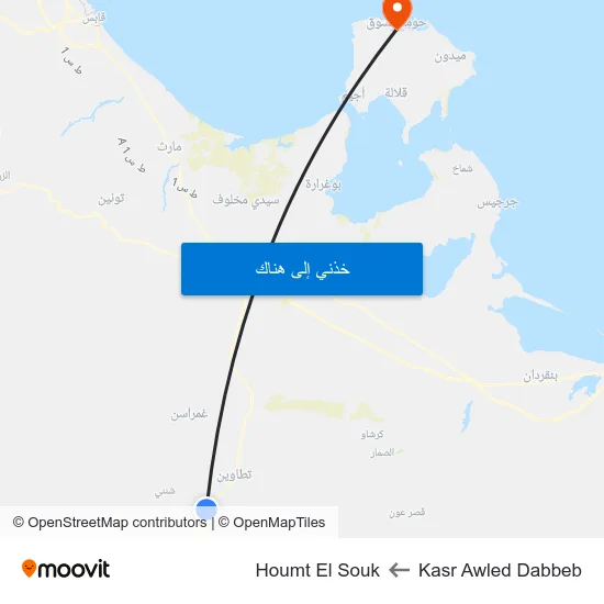 Kasr Awled Dabbeb to Houmt El Souk map