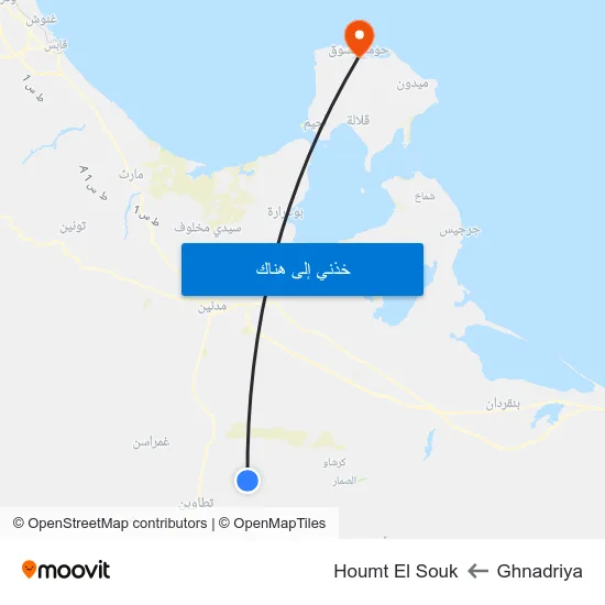 Ghnadriya to Houmt El Souk map