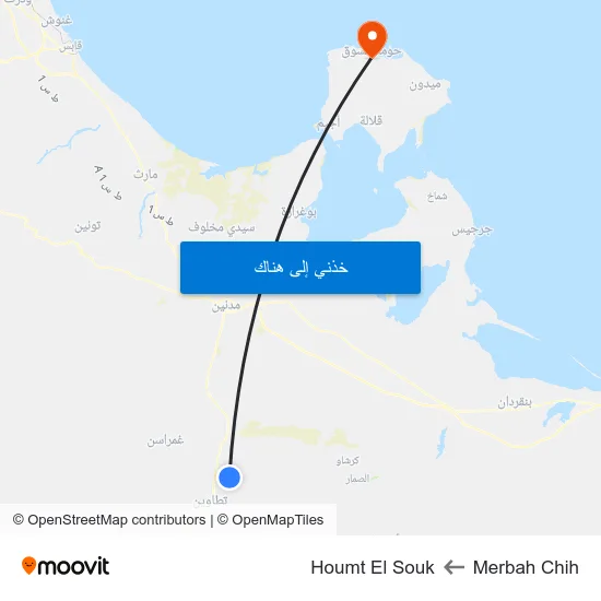 Merbah Chih to Houmt El Souk map