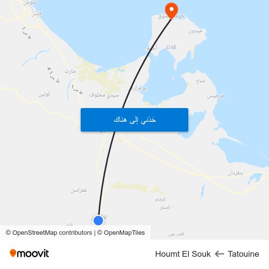 Tatouine to Houmt El Souk map