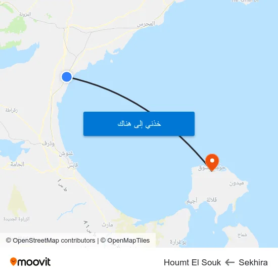Sekhira to Houmt El Souk map