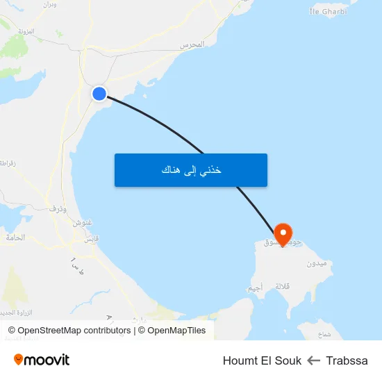 Trabssa to Houmt El Souk map
