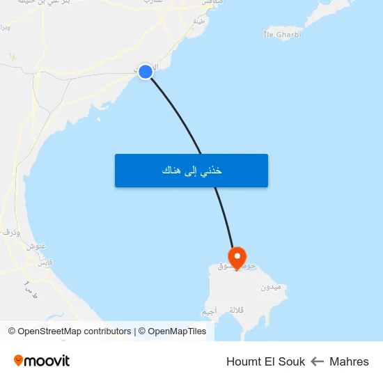Mahres to Houmt El Souk map