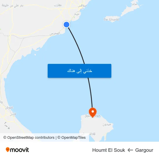 Gargour to Houmt El Souk map