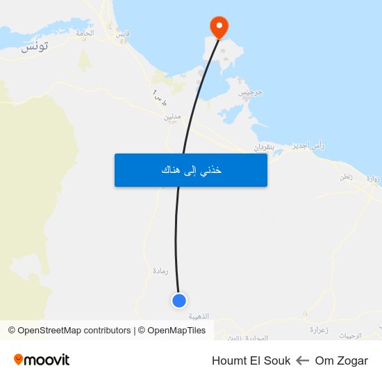 Om Zogar to Houmt El Souk map