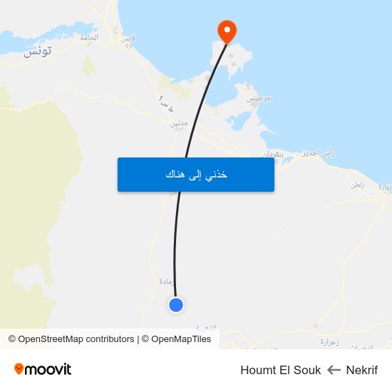 Nekrif to Houmt El Souk map