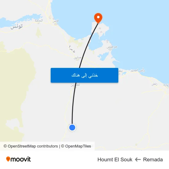 Remada to Houmt El Souk map