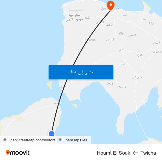 Twicha to Houmt El Souk map
