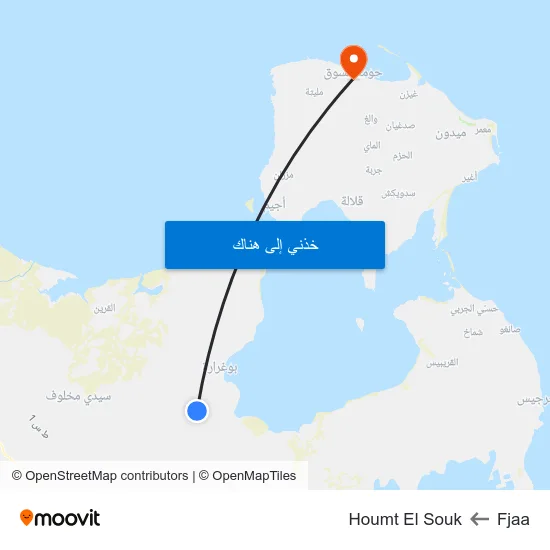 Fjaa to Houmt El Souk map