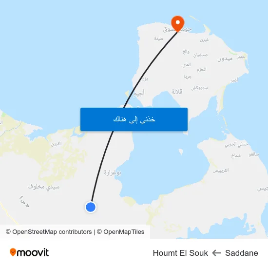 Saddane to Houmt El Souk map