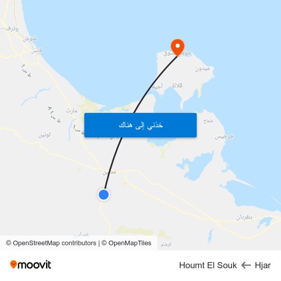 Hjar to Houmt El Souk map