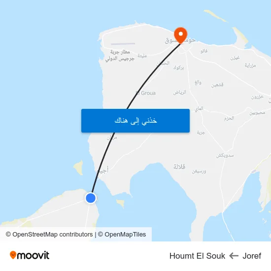 Joref to Houmt El Souk map