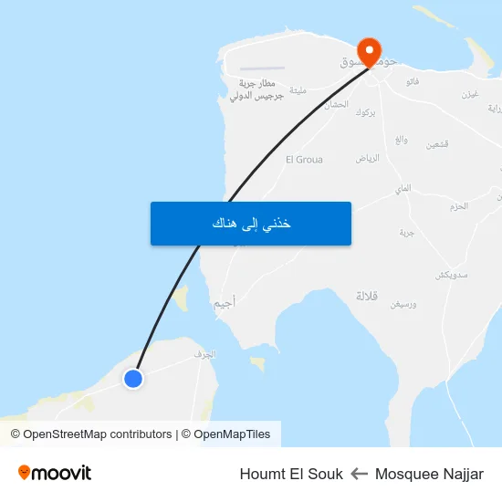 Mosquee Najjar to Houmt El Souk map