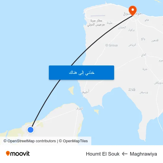 Maghrawiya to Houmt El Souk map