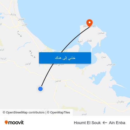 Ain Enba to Houmt El Souk map