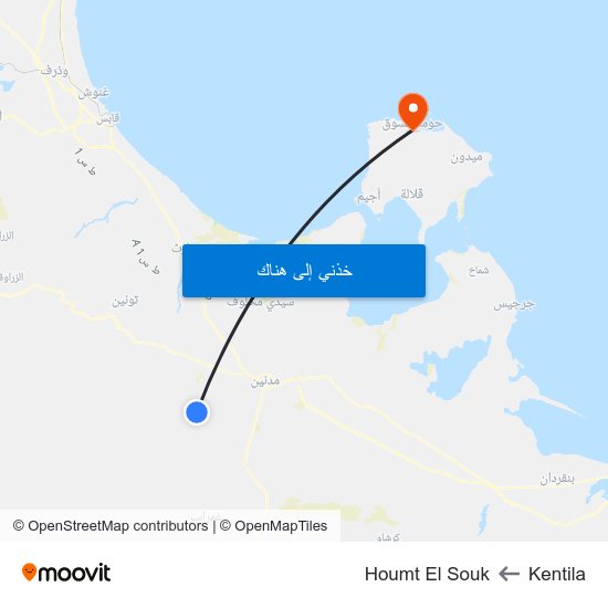 Kentila to Houmt El Souk map
