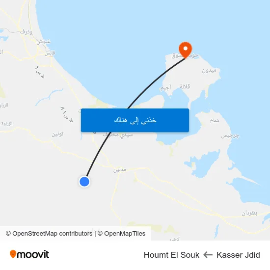 Kasser Jdid to Houmt El Souk map